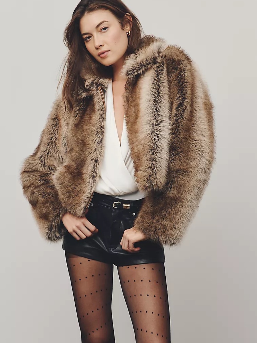 Anthropologie Maeve Rae Faux Fur Crop Plush Brown Teddy Jacket Front Zip-up NEW - Picture 9 of 10